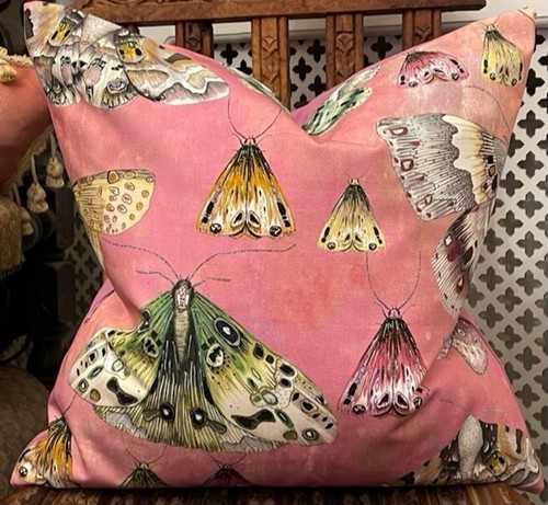 DESIGNERS GUILD FABRIC CHARONDA JADE/ROSE/ZINC BUTTERFLY CUSHION COVER 17"X17" - Picture 5 of 13