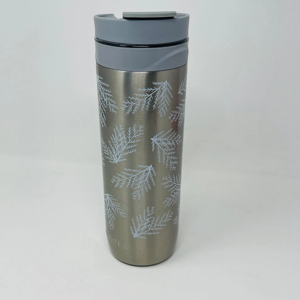 Vaso de prensa de té de viaje con pistón de té David gris blanco cedro rama de abeto Foto 2 de 4