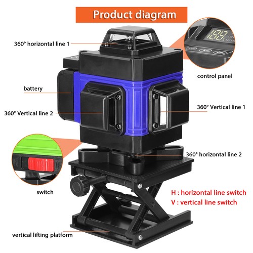 16 Line Laser Level Wasserwaage Kreuzlinienlaser für Verlegung Bodenfliesen - Bild 10 von 12