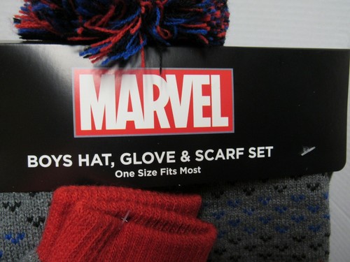 New Marvel Boys Hat Glove Scarf Set One Size Fits Most Multi Color Pom Casual - Picture 2 of 4