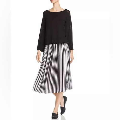 NWT Eileen Fisher Pleated Ombré Skirt size Large in Black/White - Picture 2 of 8