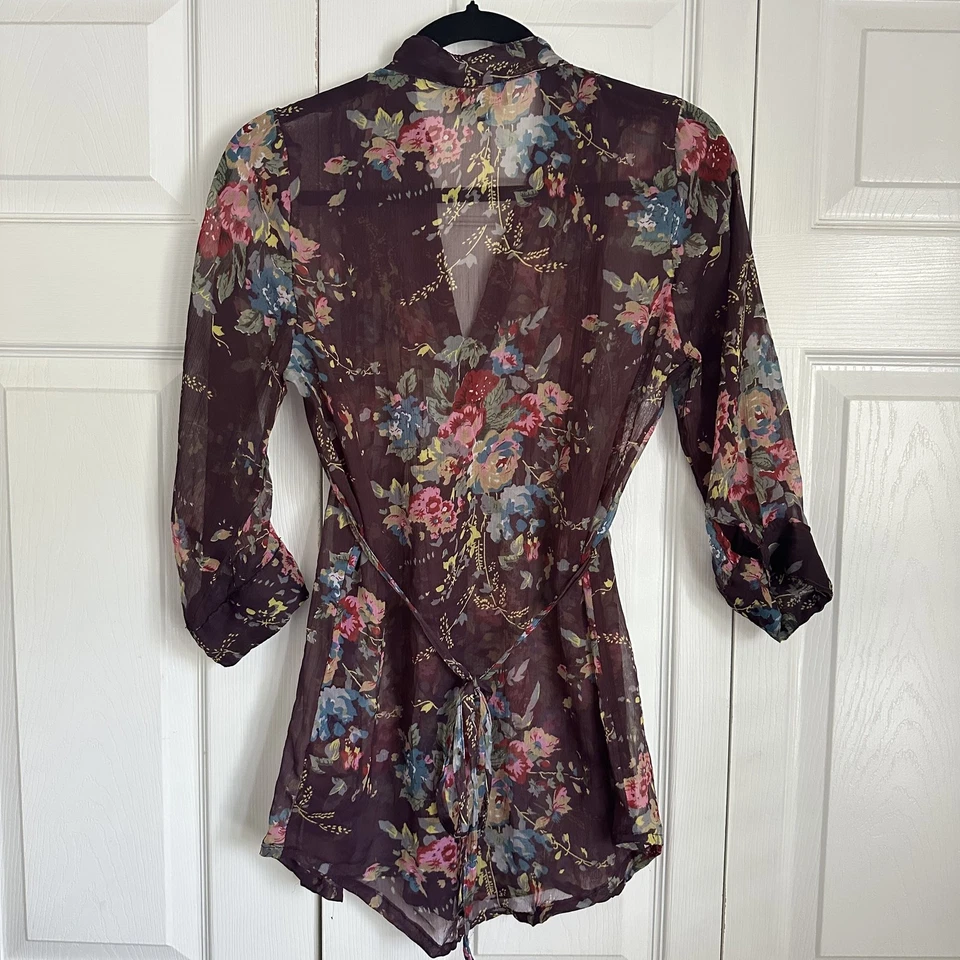 Blusa túnica azul asfalto para mujer S floral transparente boho top caprichoso romántico Foto 2 de 4