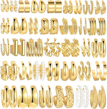 36 Pairs Gold Hoop Earrings Set for Women, Fashion Chunky Gold Hoop Earrings Mul