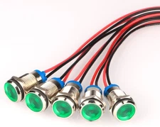 5pcs 10mm LED Metal Indicator Light 12-24V Waterproof Green
