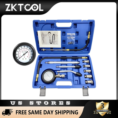 #ad 11 Pcs Cylinder Compression Tester Gas Engine Gauge Kit Tool Auto Car Motorcycle $29.90