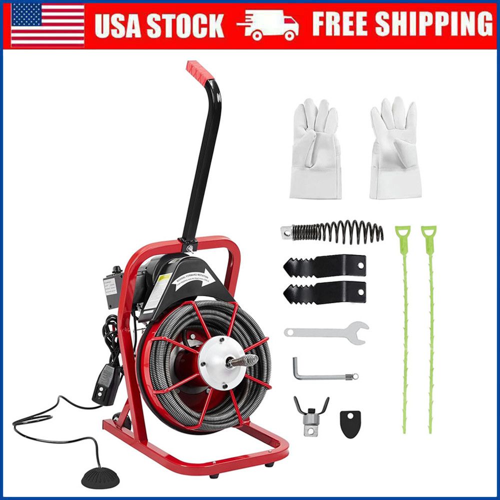 50 FT x 3/8 In Drain Cleaner Machine Electric Drain Auger Auto Feed Sewer Snake
