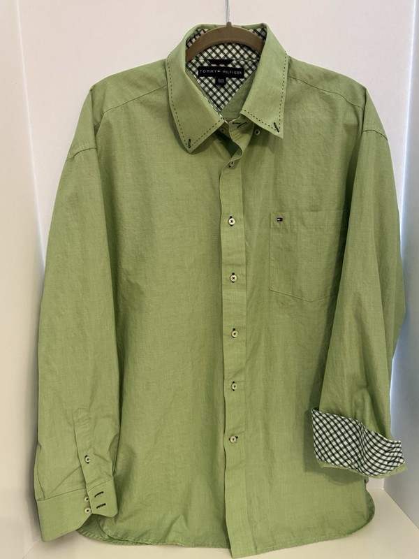 Tommy Hilfiger XL Mens Green French Collar EUC 100% Cotton