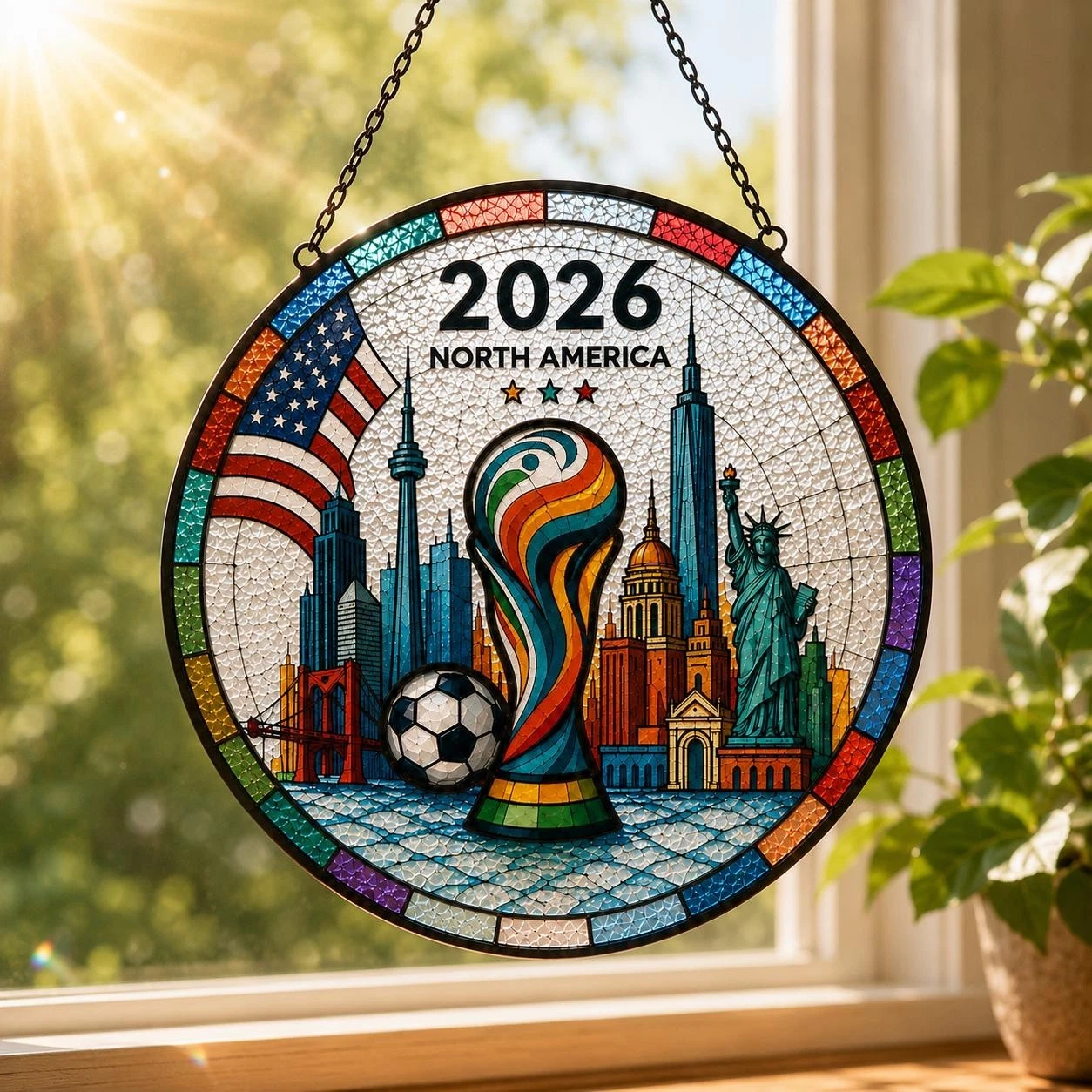 2026 North America Soccer Glass Suncatcher Fan Window Hanging USA Sports Gift