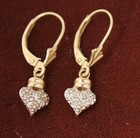 14K Solid Yellow Gold & Genuine Diamonds Dangle Heart Earrings - Leverback  — photo 4