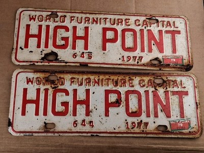 1977 High Point North Carolina City License Plate Tag Toppers #644 #645