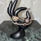Vintage 925 Silver Lot 3 Piece Garnet & Marcasite 2 Rings & One Tennis Bracelet