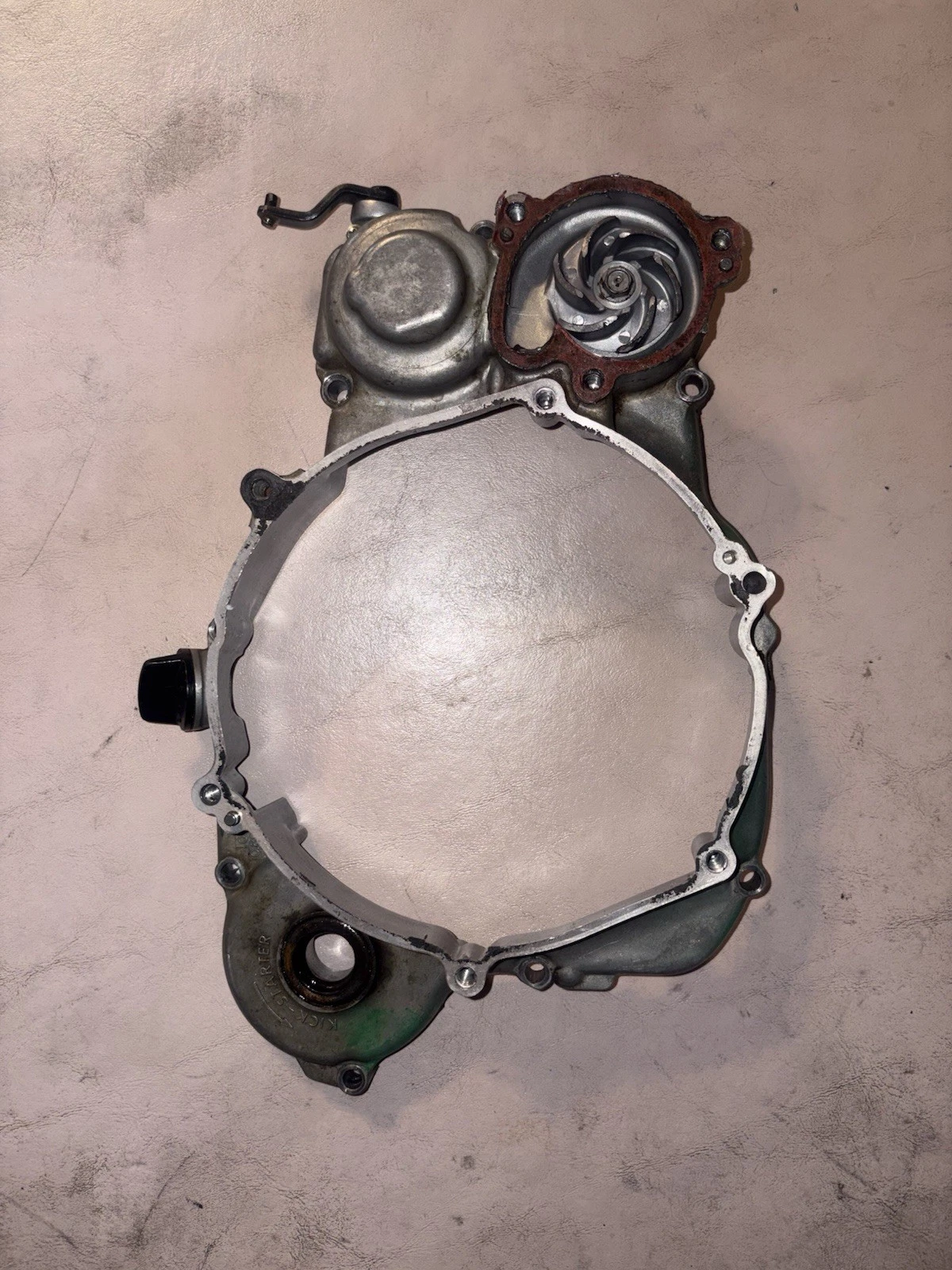 2000 Kawasaki KX250 OEM Right Engine Case Inner Clutch Cover Power Valve Linkage