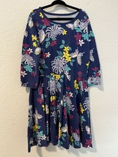 Tea Collection Dress Girls 8 Long Sleeve Knit Cotton Blue Floral 3/4 Sleeve
