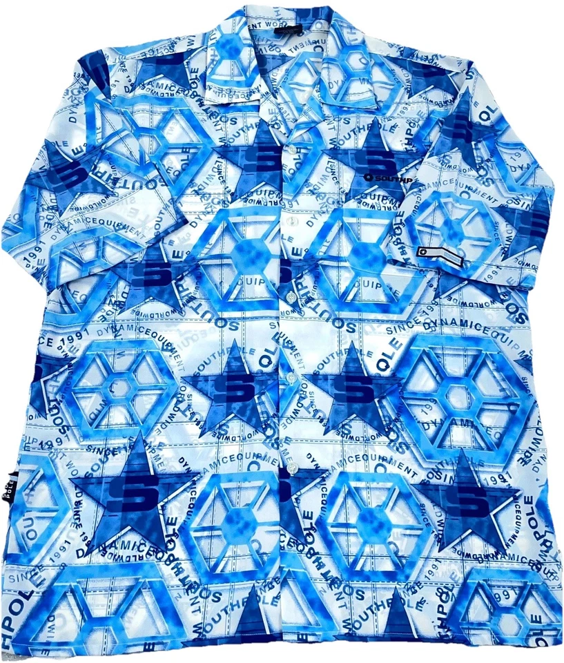 Vintage South Pole Shirt Men Medium Blue Button Up Y2K 2000s All Over AOP - Image 2 of 4