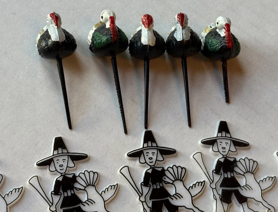 "De colección 5 pavos 5 tazas de peregrino tapa de pastel retro plástico 2,25"" selecciones de pastel acción de gracias" Foto 2 de 4