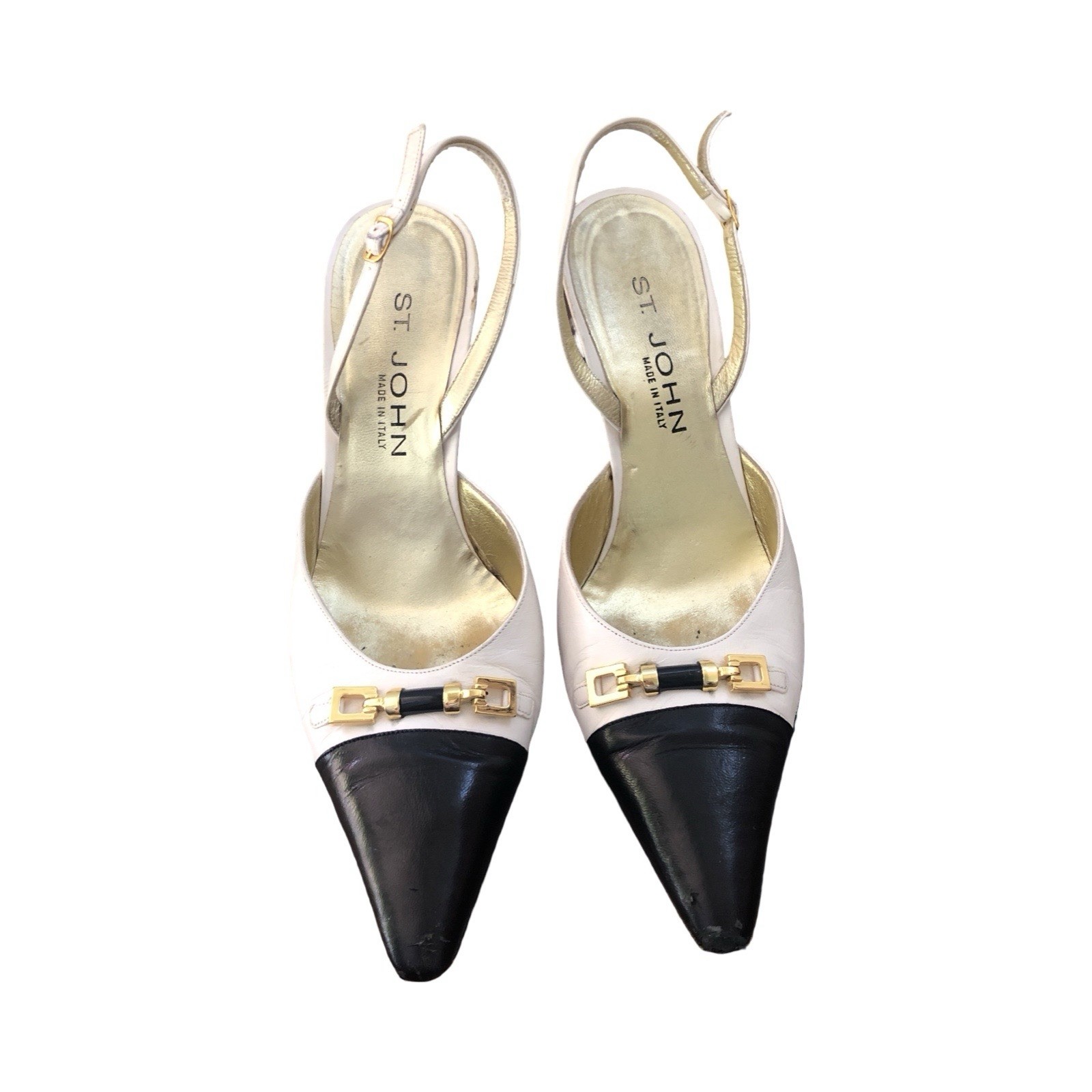St. John Women’s Slingback Heels Size 8 Gold/White/Black