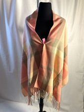 Women's Plaid Woven Acrylic Shawl/Wrap Scarf Fringe Accents Pink Beige Gray