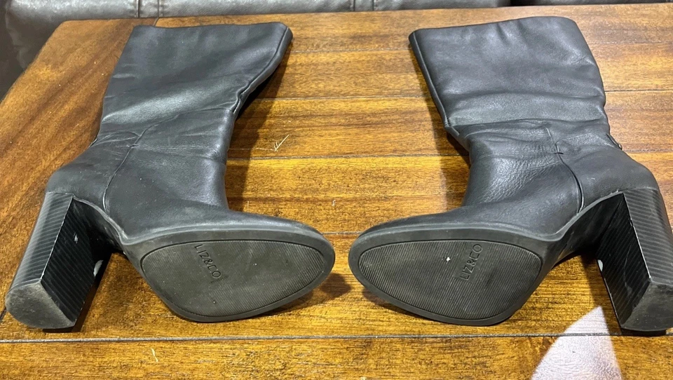 Botas superiores de cuero negras hasta la rodilla Liz Claiborne para mujer talla 7,5 Foto 3 de 4