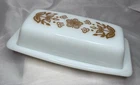 Vintage PYREX 72 - B Butter Dish Butterfly Gold Complete White Nice