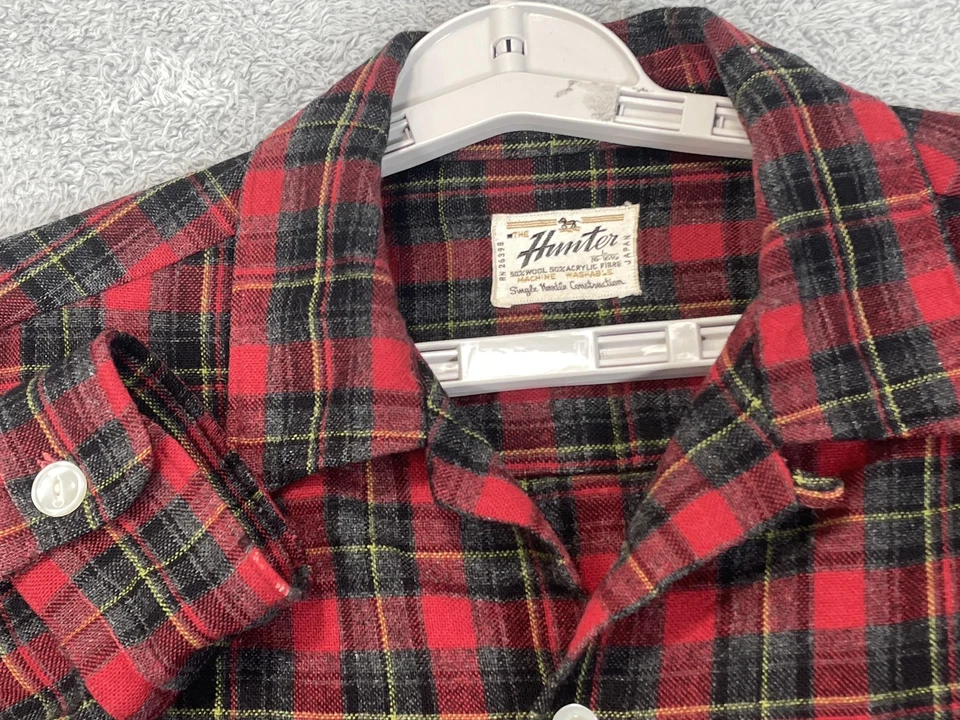 Vintage The Hunter Shirt Mens Large Red Plaid Flannel Wool Blend Made in Japan - Image 2 of 4