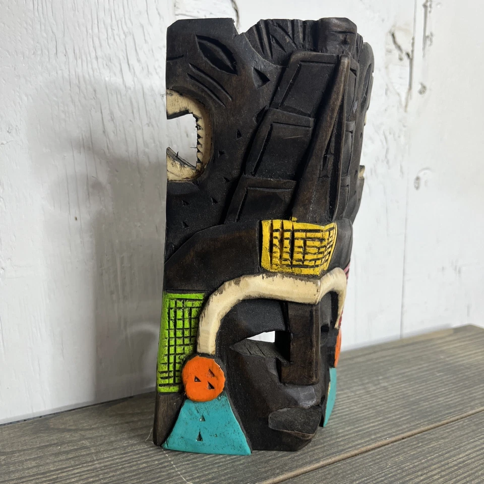 Mayan Warrior Serpent Mask Handcarved Wood Wall Decor 8" Tall - Image 2 of 4