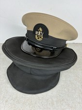 US Navy Chief Petty Officer Khaki Visor Hat Cap With Travel Case Size 7 1/4