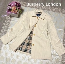 Burberry London Angora Wool Nova Check Coat Ivory M 74cm Length FB BAA