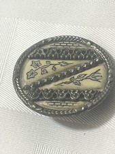 Antique Metal Button Vine Motifs Inlaid Resin  1 1/4” Round