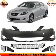 Front Bumper Cover Primed & Fog Lights Kit For 2006-2008 Lexus IS250 IS350