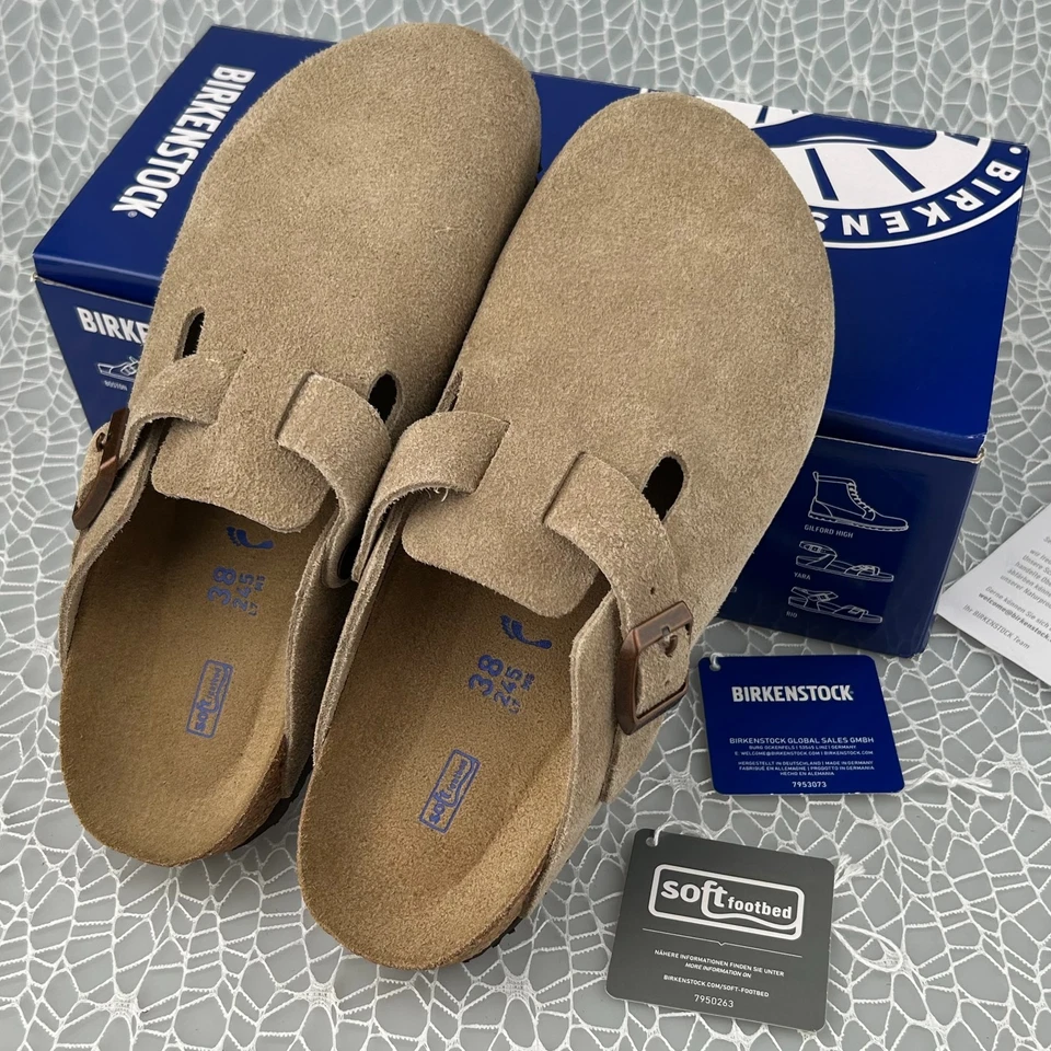 Birkenstock Boston Taupe Gamuza Cuero Suave Plantilla Unisex Zueco Zapatos EE. UU. 6-12 Foto 4 de 4