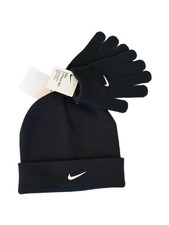 Nike Cuff Beanie Hat Gloves Black White Swoosh 2 Piece Set Unisex Youth