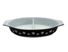 Vintage PYREX Divided Casserole Dish 1-1/2 quart Black & White Snowflakes RARE