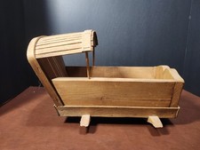 Vintage Brown Wooden Collectible Baby Cradle Primitive Doll Crib