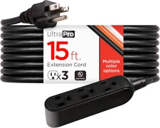 Ultrapro 15 Ft Indoor Extension Cord 3 Outlet Power Strip Long Extension Cord wi