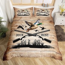 Duck Hunting Bedding Set Queen Size,Wild Animals Duvet Cover Set,Rustic Farmh...