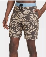 Goodfellow  Co Size 32 Leaf Print Brown Paradise Bloom Board Shorts 8.5" 550