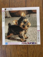 Completed Curious Yorkie Puppy Diamond Art Painting 13.75  x 13.75  