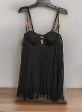CINEMA ETOILE Seductivewear Black Pleated Teddy - Pink Bows Padded Cup Ladies XL