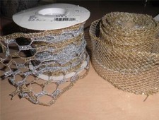 SILVER  GOLD wired MESH RIBBON  3 yds x 9  ft NEW Unused portion of spools