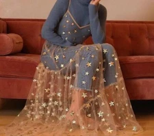 Women Tulle Dress Long Spaghetti Straps Cover Up Mesh Sheer See Through Dresses