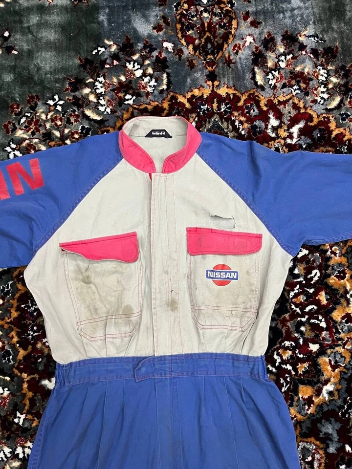 VINTAGE NISSAN JAPAN JDM MECHANICS JUMPSUIT COVERALLS OVERALLS TRI-COLOUR - Image 2 of 4