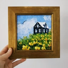 Hrísey Painting Iceland House Portrait Original Oil Painting Impasto 6х6