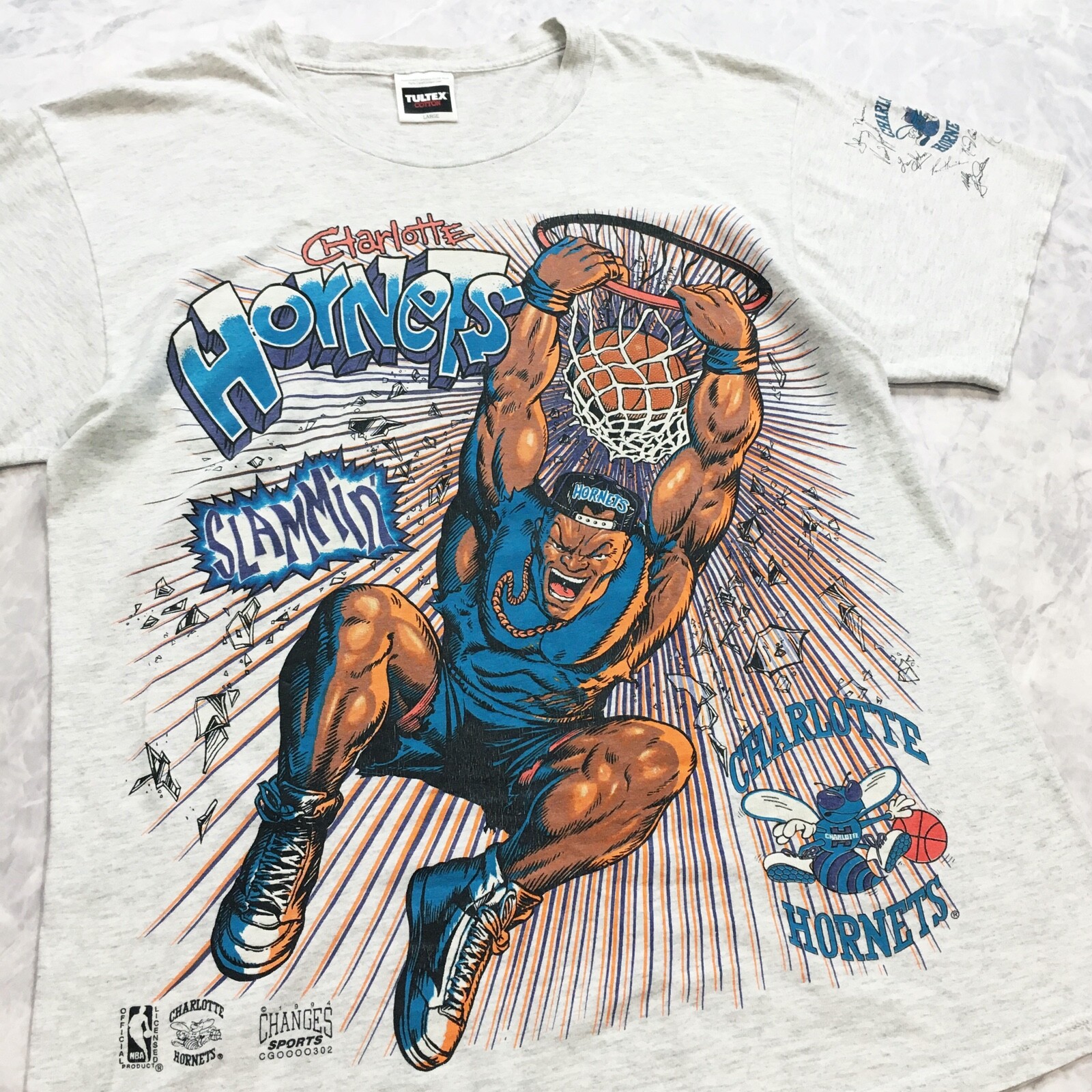 Vintage Charlotte Hornets Big Logo 90 S T Shirt Size L Gray Ebay