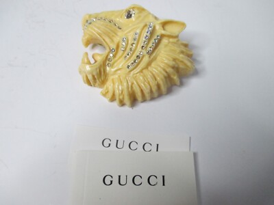 GUCCI Ivory Resin Tiger Head Brooch グッチ s-l400.jpg