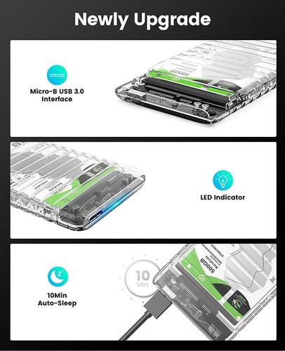 ORICO 2.5'' External Hard Drive Enclosure USB 3.0 SATA Tool-Free Clear Hard Disk - Picture 7 of 8
