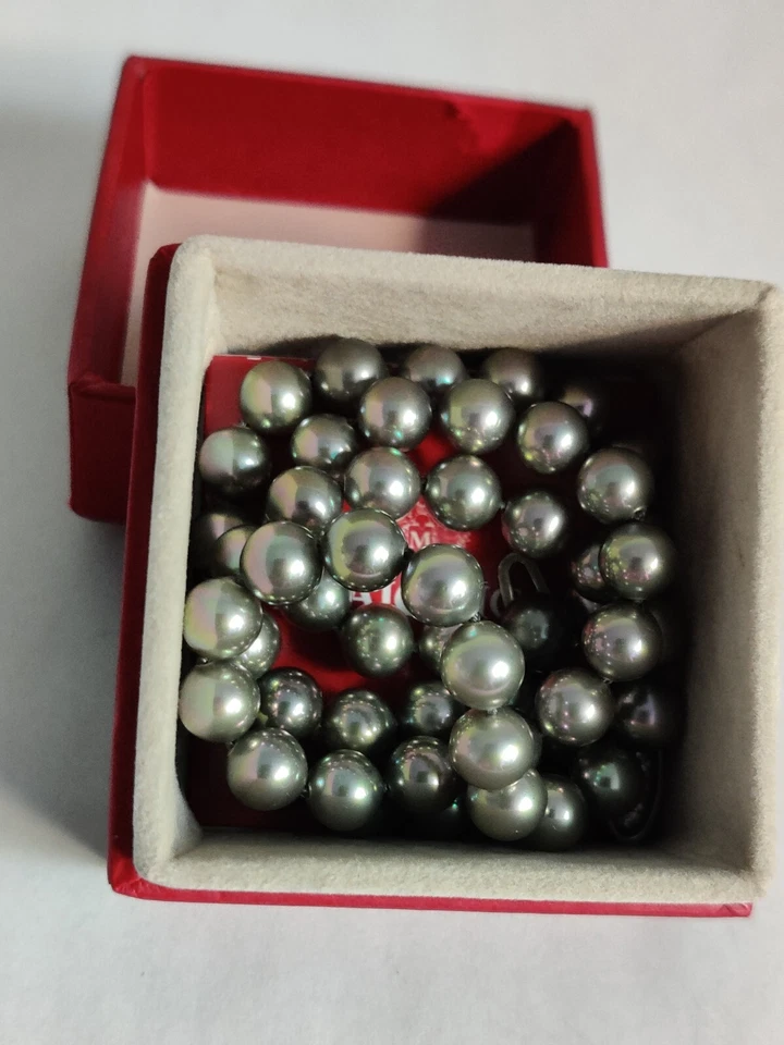 Majorica Tahitian Glass Pearls 6mm Necklace 18" Box Certificate 925 Sterling  - Image 3 of 4