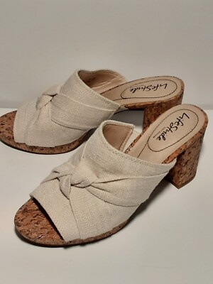 Life Stride Soft System Sandals Womans Tan Cork Heel Inches Fabric  Knot