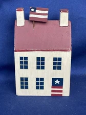 Primitive Saltbox House Shelf Sitter Patriotic U6SA Betsy Ross Flag   ❤️blt10m4