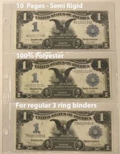 10 3 Pocket Album Pages For Large Currency Notes Obsolete Semi Rigid Long Term