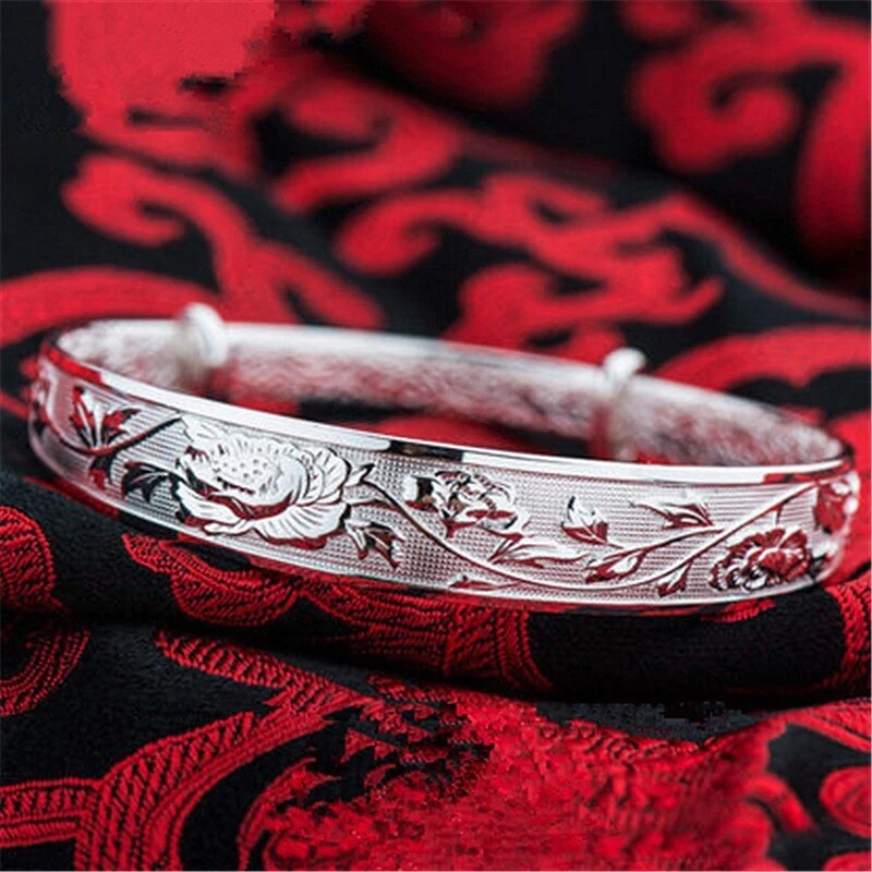 925 sterling silver handcrafted floral design bangles bracelet